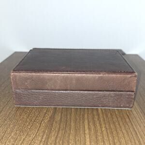 Fossil Brown Leather Exterior Light Gray Interior Hinged Jewelry Watch Case